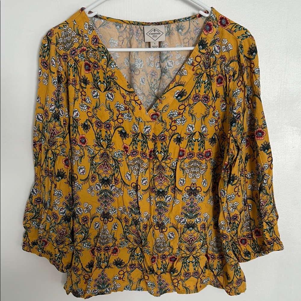 St John's  Bay Yellow Floral Blouse